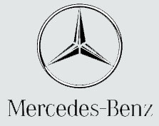 Mercedes-Benz-Logo auf weißem Hintergrund mit einem Schwarz-Weiß-Foto des Mercedes-Benz-Logos am unteren Rand des Logos, moosbild, mooswand, moos pflanzen, moos, moos deko, moos art