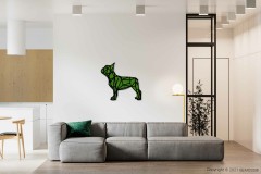 ein Wohnzimmer mit einer Couch und einer Hundewanduhr an der Zimmerwand, moosbild, mooswand, moos pflanzen, moos, moos deko, moos art